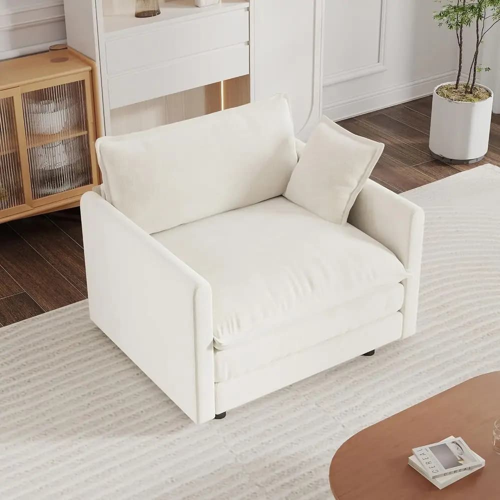 41.4 Inch Single Seat Soa, Chenille Comy Deep Upholstered Couch Armchair with Toss Pillow or Living Room Bedroom Oice Aparent, B