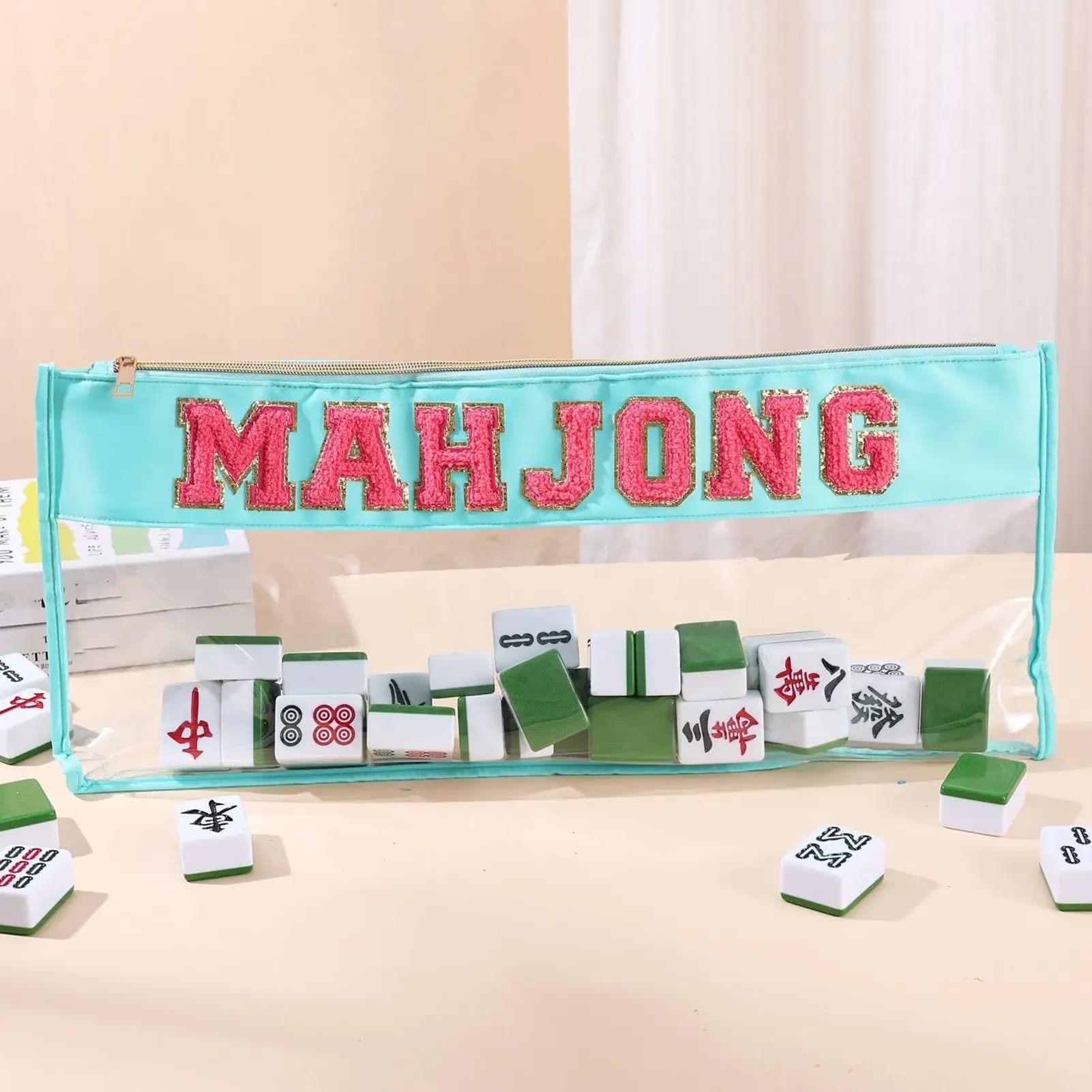 Mahjong Tile Storage Bag Clear PVC Zipper Pouch Portable Mahjong Organizer Bag For Home Travel Mahjong Game Accessories
