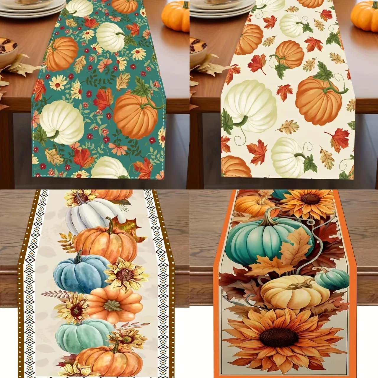 Fall Halloween Pumpkin Pattern Linen Table Runners Autumn Maple Leaf Dresser Scarf Table Decor Festival Wedding Home Party Decor