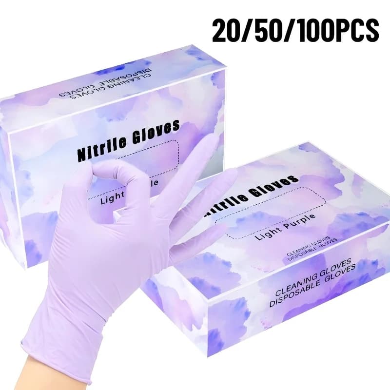 100/50/20PCS Guanti monouso in nitrile viola chiaro per la pulizia della cucina di casa Guanto tatuaggio Pulizia degli animali Parrucchiere Tintura Bellezza