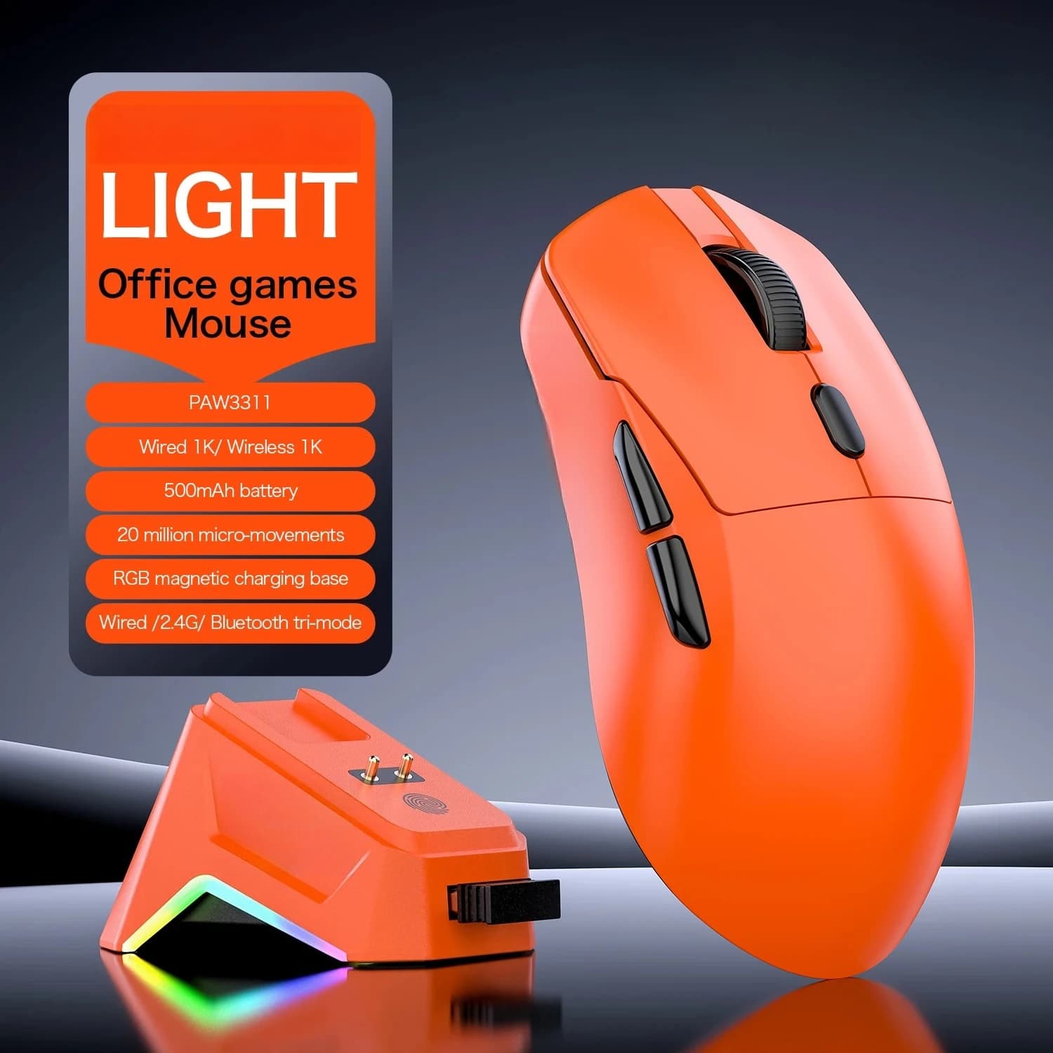 M3 Bluetooth Wireless Mouse,63g Lightweight,Ergonomic Gaming Mouse for Computer & Esports,Rechargeable Bluetooth 5.0 / Dual-Mode