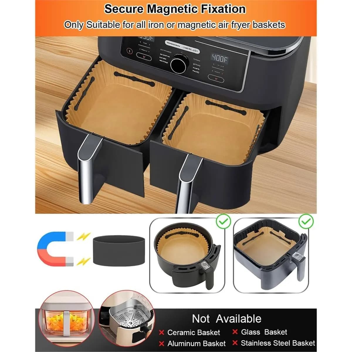 Pack of 10 Silicone Airfryer Baking Paper Magnets - 12 cm long, hot air frying attachment