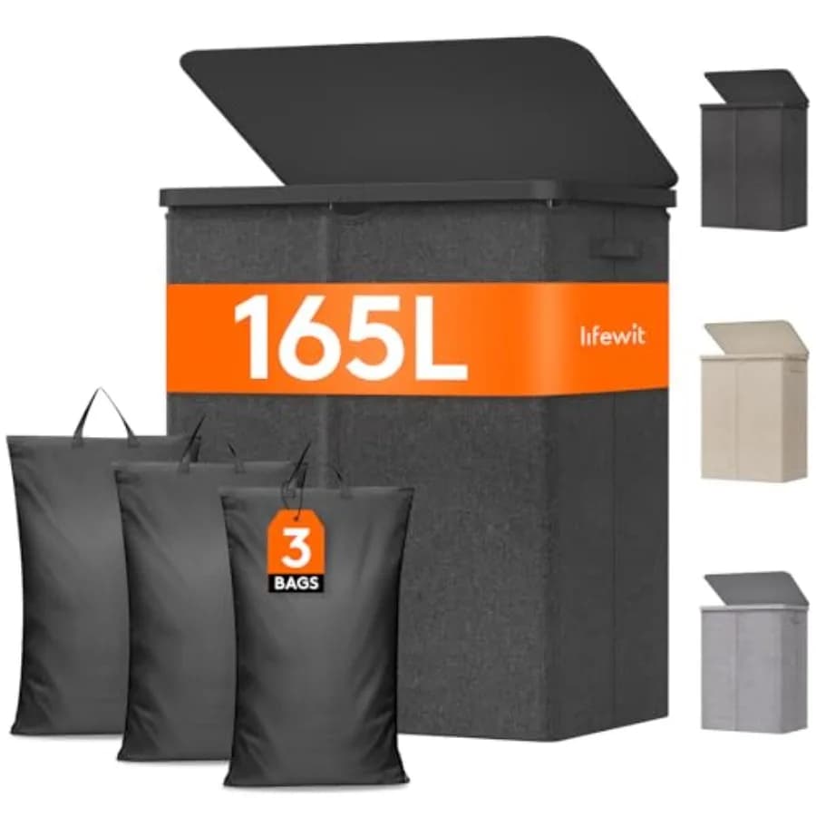Large Laundry Basket with Lid Laundry Hamper with Plastic Handles and Removable Bag Foldable Tall Dirty Clothes Hampers for Lau
