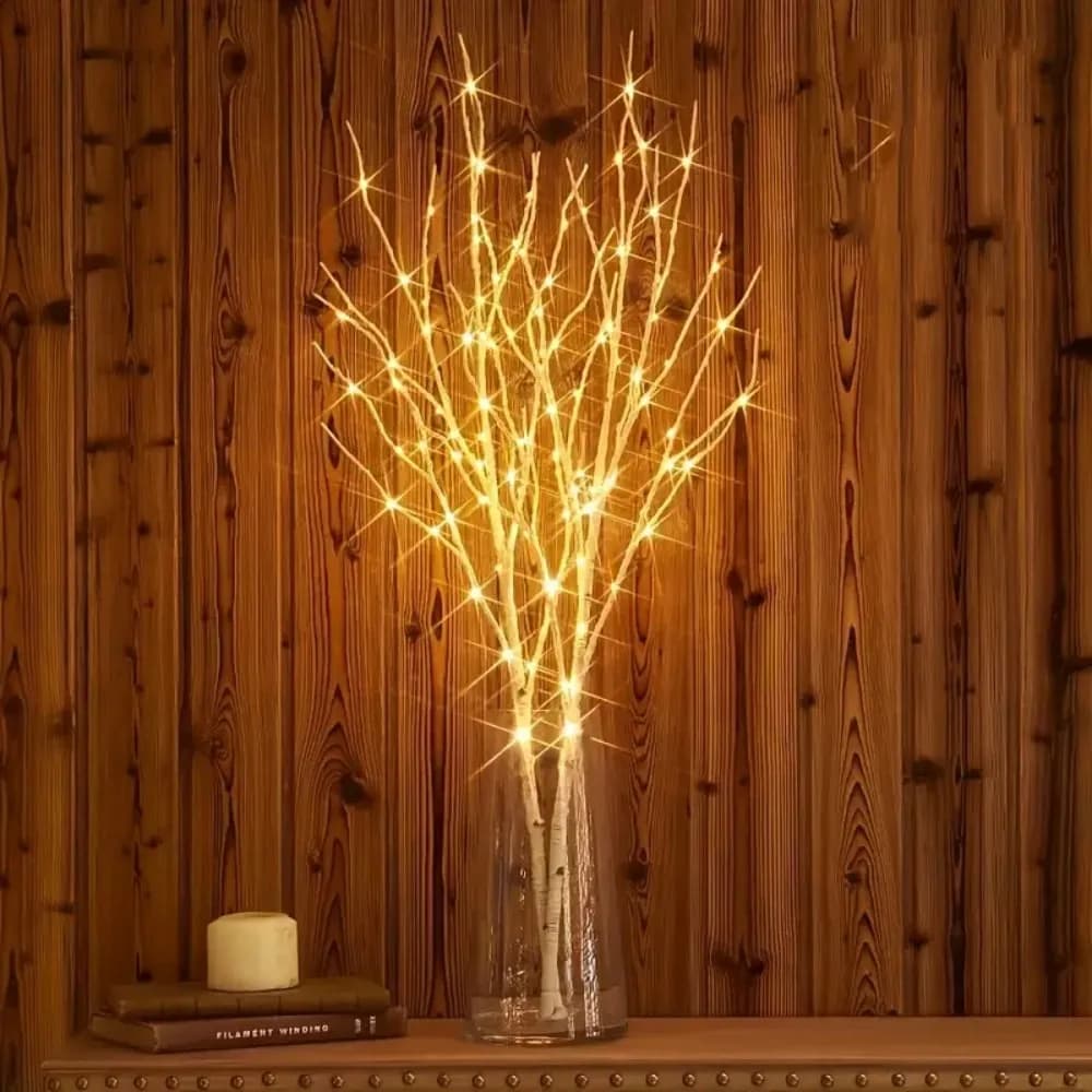 Luce natalizia con ramo di betulla in filo di rame da 50 LED, disponibile in bianco e marrone, utilizzata per soggiorno, camera da letto, decorazioni per feste
