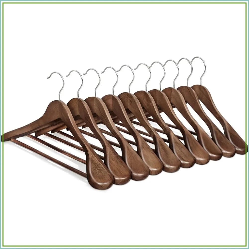 Extra Wide Wooden Suit Hangers, Set of 10 Clothes Hangers, Swivel Hooks, Non-Slip Bars for Outfits, Suits, Coats, Shirts, Dresses