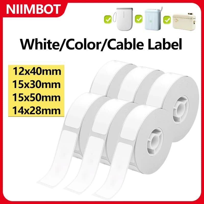 Niimbot Etichetta Termica Bianco/Colore/Cavo 1 Rotolo Adesivo Adesivo Carta Impermeabile Per D110 D11 Mini Stampante Etichettatrice Nastro FAI DA TE