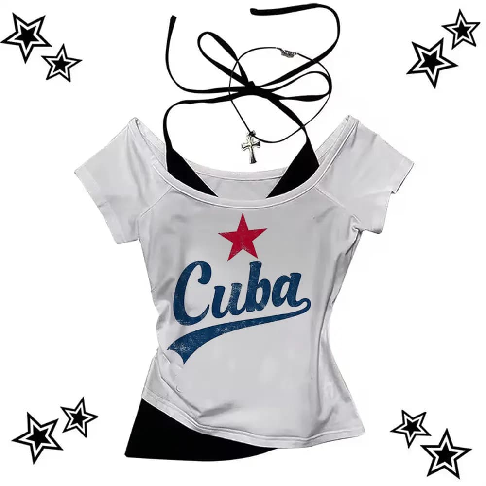 Cuba t-shirt women Pop Culture Comfortable 2000s Retro Y2k graphic tshirt 2000s Classic kawaii Colorful hip hop Gothic