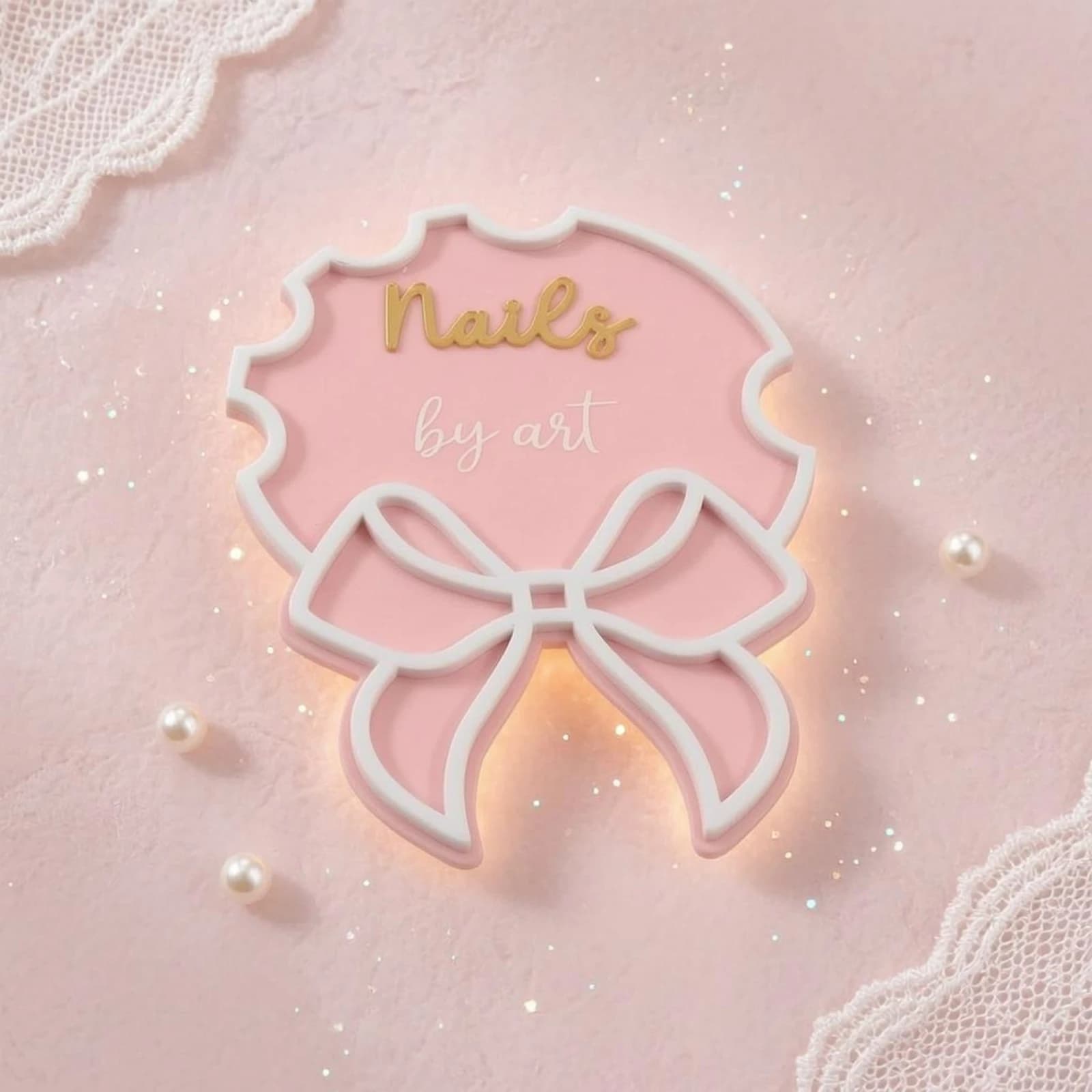 Nail Art Sign Pink Ribbon Bow Plaque Display Decor Printed Lettering