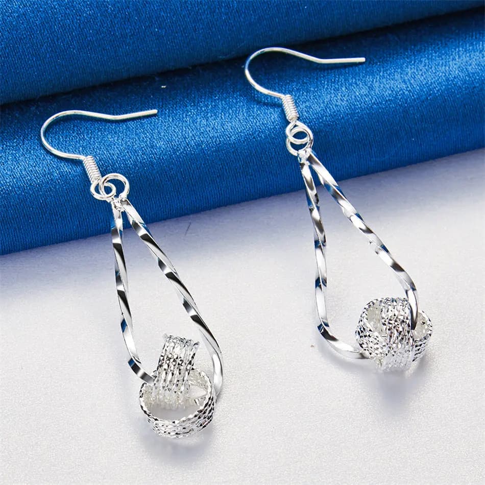 1 paio di orecchini pendenti circolari in argento sterling 925 squisitamente intrecciati per accessori da sposa alla moda da donna