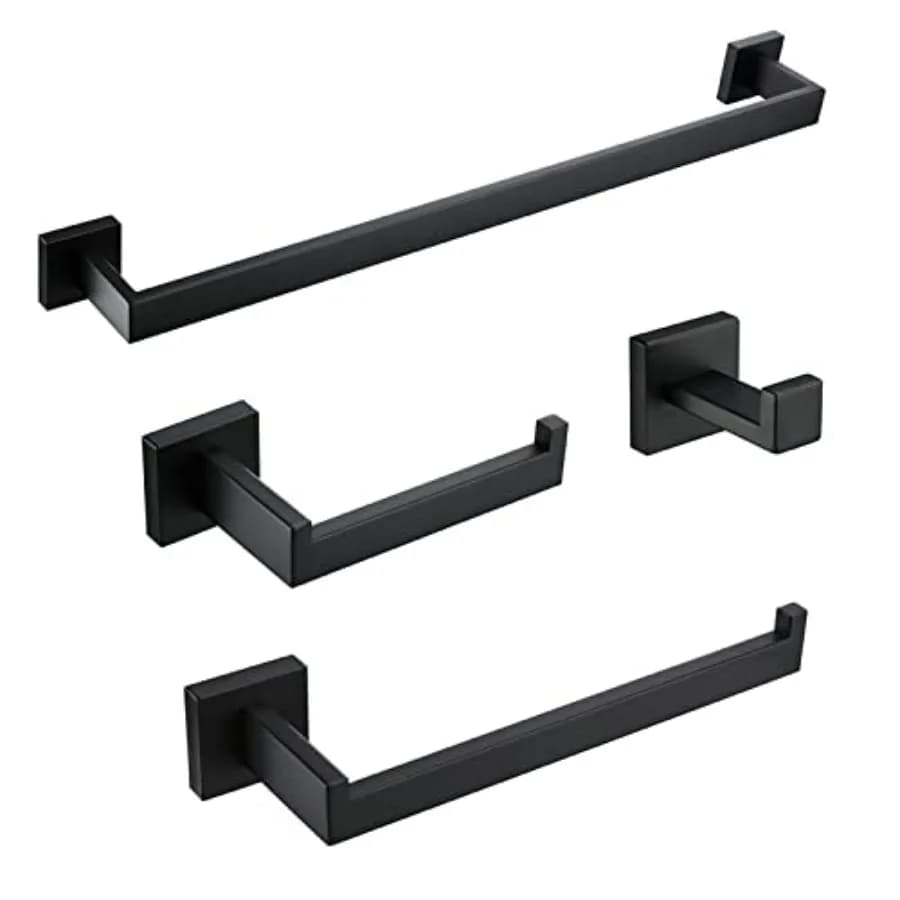 Set di accessori da parete per il bagno: acciaio inossidabile nero opaco, porta asciugamani quadrato, barra e mensole resistenti in 4 pezzi