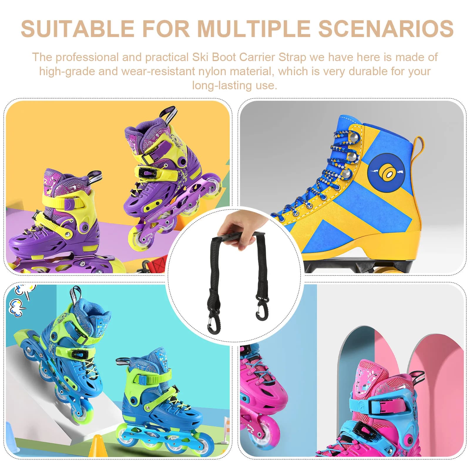 2 Pezzi Cinghie Professionali per Sci in Nylon Premium, Regolabili, per Trasporto Scarponi da Sci, Snowboard, Pattinaggio a Rotelle e Pattinaggio su Ghiaccio
