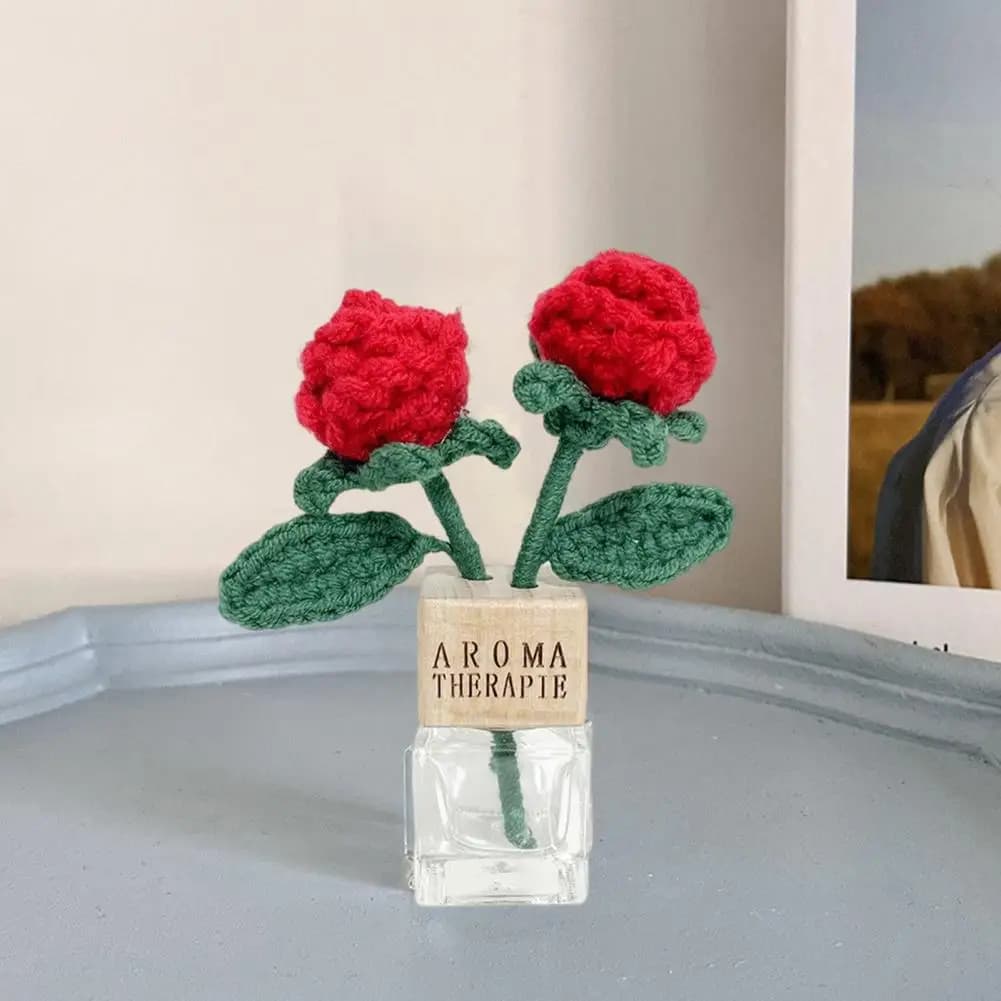 Freshness Flowers Handcrafted Crochet Sunflower Tulip Car Deodorant For Long-Term Car Mood Enhancement Ornament Essential Perfume