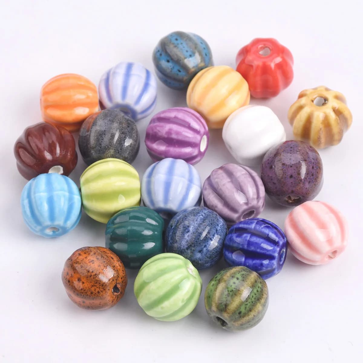 5 perle sciolte in ceramica smaltata a forma di zucca, 12mm~13mm, fatte a mano, per creazione gioielli e artigianato fai da te