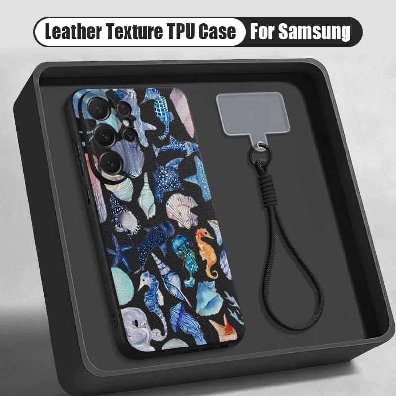 Lanyard Silicone Phone Case For Samsung Galaxy S26 S25 S24 Ultra S23 S25 FE A57 A37 A17 A56 A55 A16 A26 Ocean Turtle Print Cover