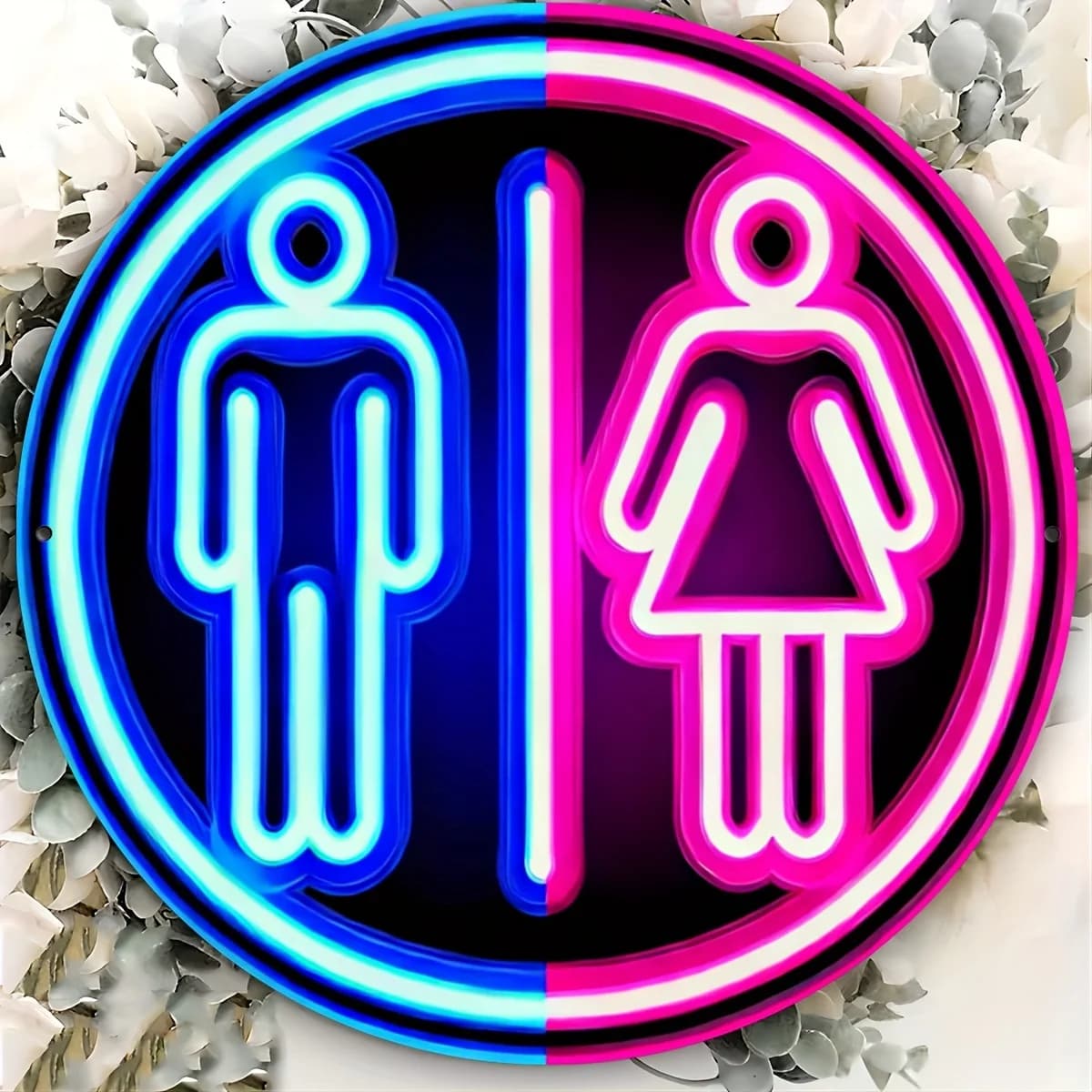 Insegna in Metallo 2D Piatta Stile Neon per Bagno, Stile Moderno e Minimalista, 20x20 cm, in Alluminio, Adatta per Centri Commerciali