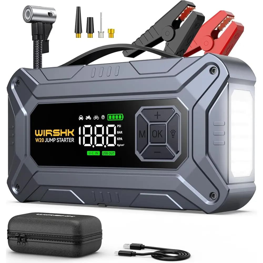 Avviatore di Emergenza Portatile 8000A 160PSI con Compressore d'Aria, Display LCD, Luci LED e Cavi di Avviamento