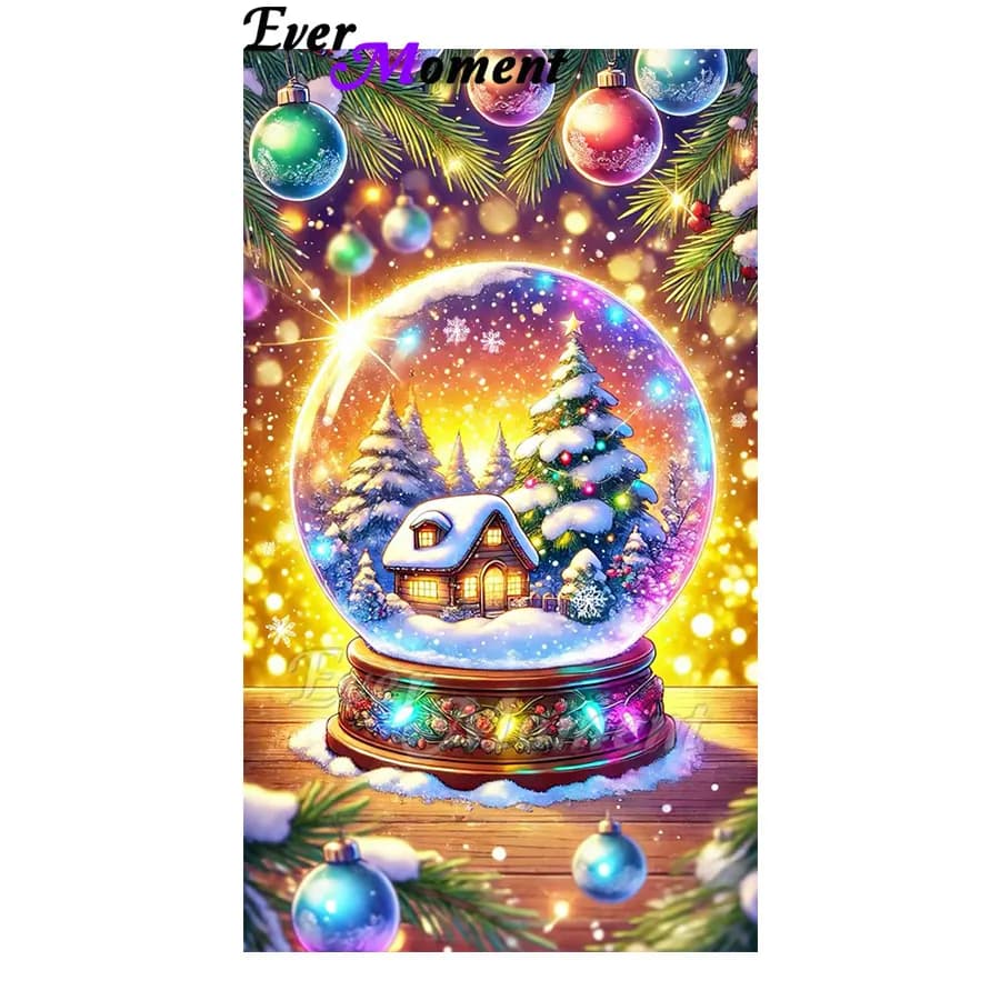 Kit Pittura Diamante 5D Fai da Te, Sfera di Cristallo con Paesaggio, Decorazione Natalizia, Punto Croce con Diamanti, Hobby per Bambini ASF3126