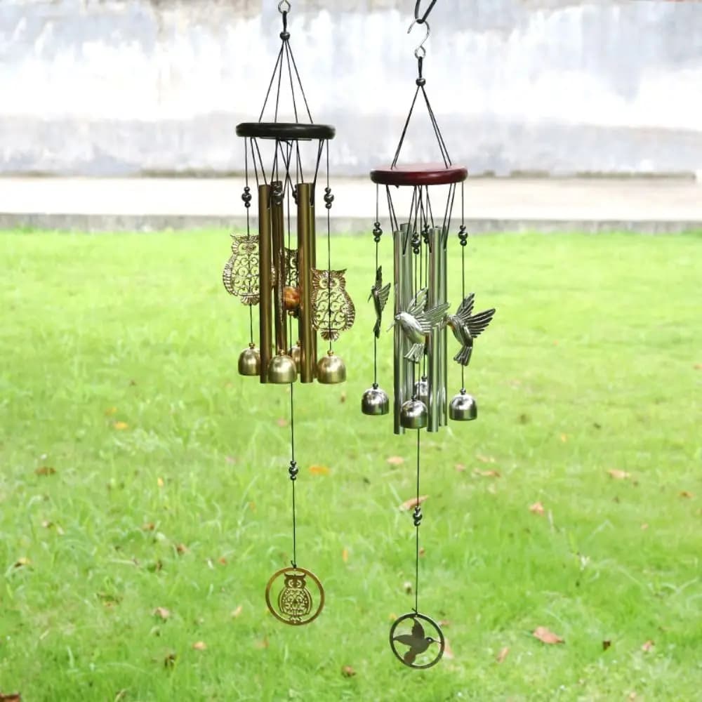 Outdoor Copper Bells Wind Chimes DIY Owl Garden Yard Decoration Creative Hummingbird Hanging Ornament