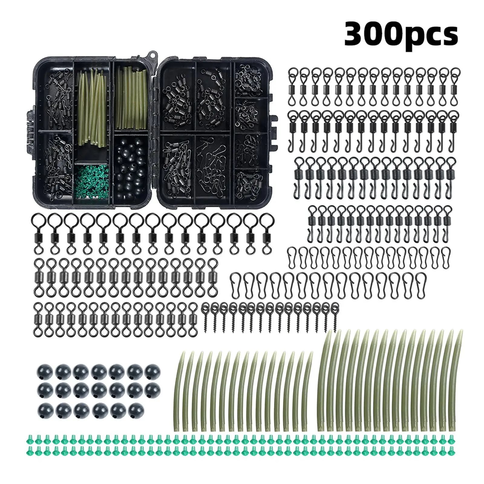 Box of 300 Carp Fishing Tackle Kit Terminal Tackles Anti- Sleeves Beads Boilie Screw Rolling