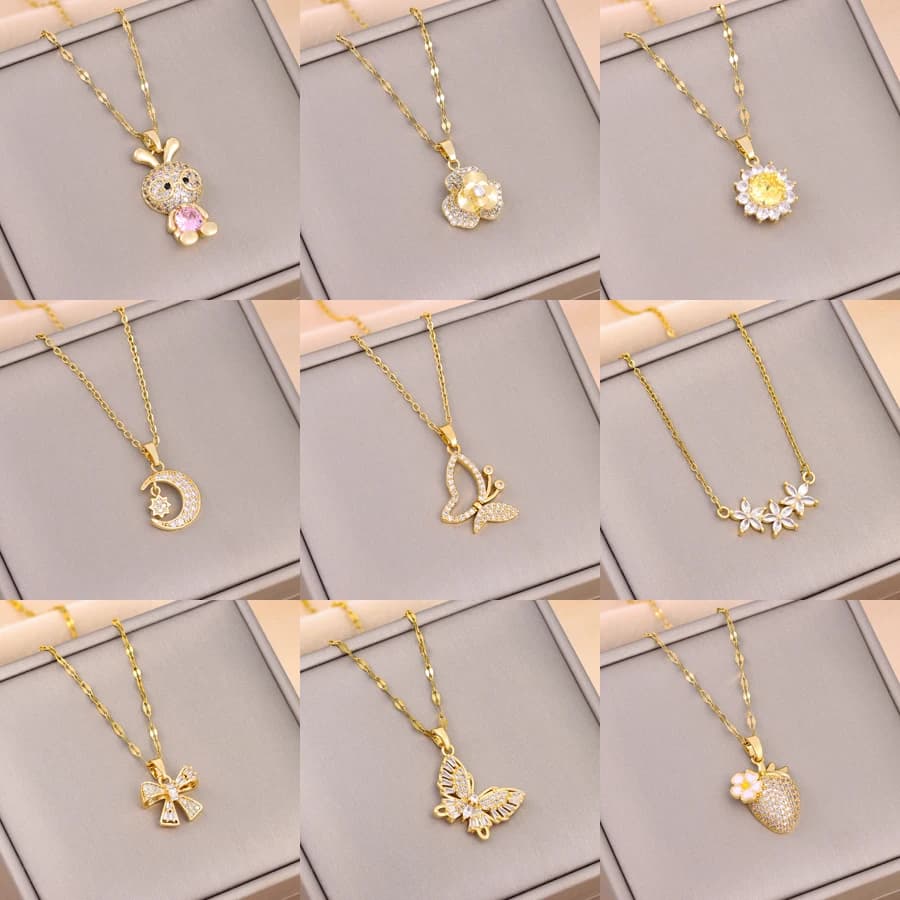 Collana in acciaio inossidabile con pendente in cristallo di zircone placcato oro 18 carati alla moda per le donne Accessori per gioielli con catena clavicola femminile