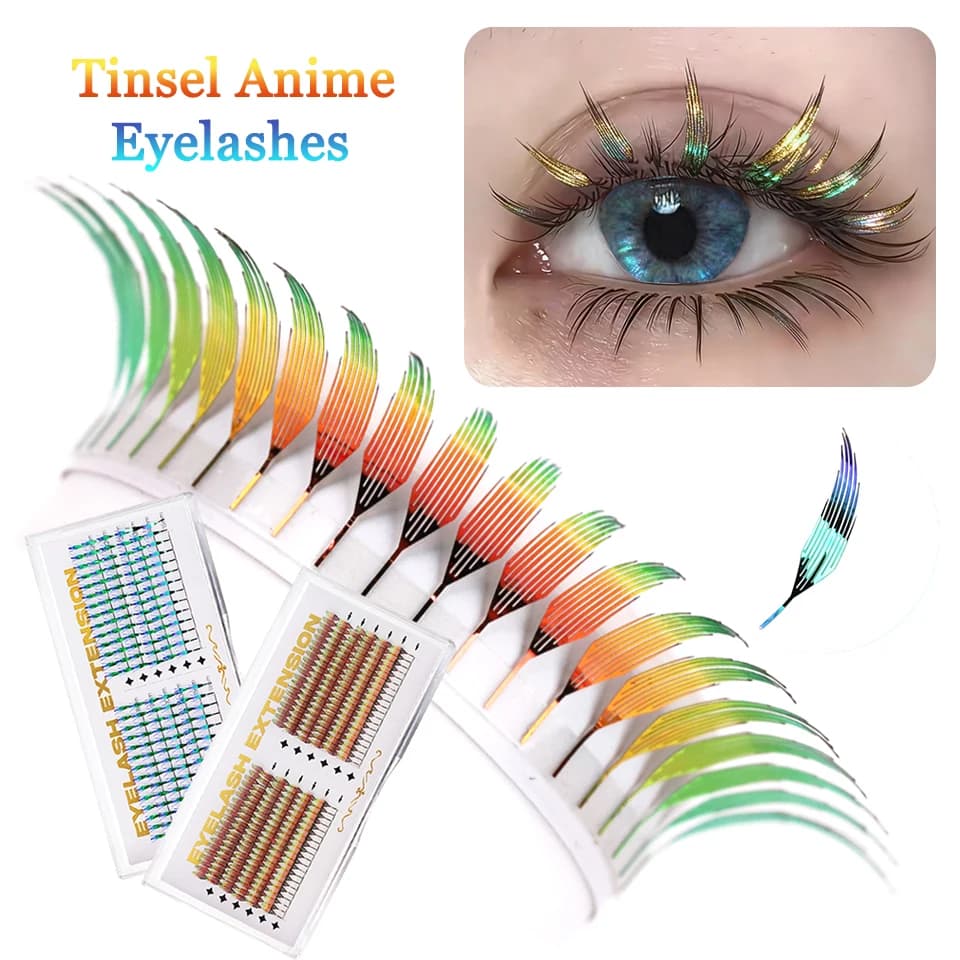 Fashion Comic Spire Eyelashes Holographic Extension Manga Eyelashes Finte Lucido Tinsel Comic Anime Spire Eyelash Christmas Day Makeup