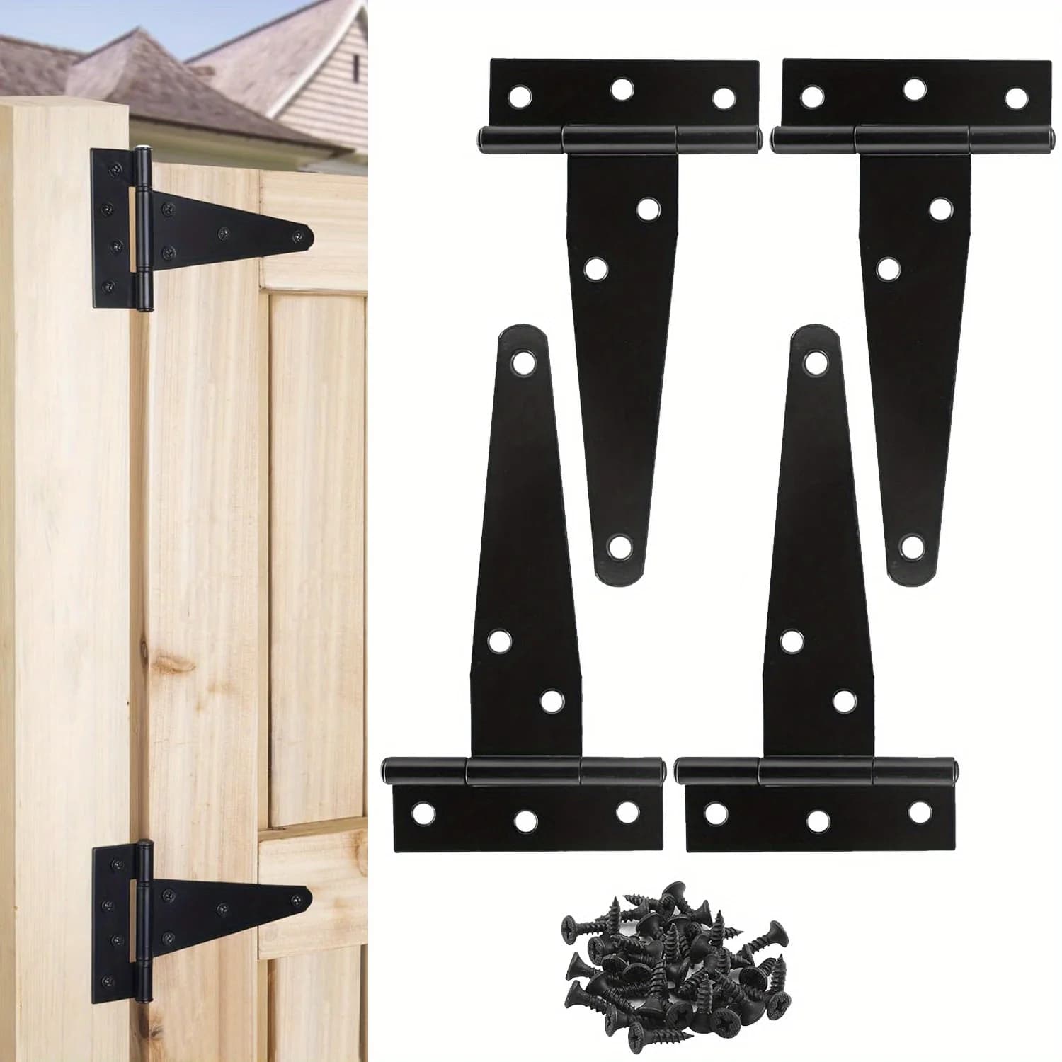 4Pcs Heavy Duty T-Strap Door Hinges Rustproof Wrought Iron Rustproof Cabinet Hinges for Wardrobe Furniture Door Door Hinges