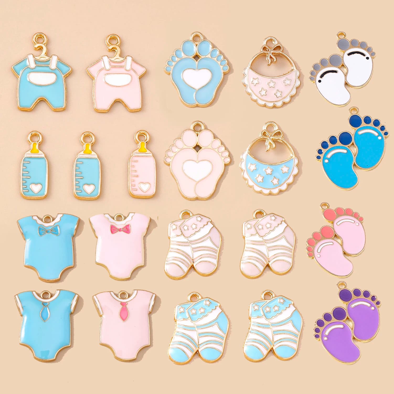 Leslie 10pcs Cute Baby Clothes Feeding Bottles Feet Socks Bib Charms Pendants for DIY Bracelet Necklace Jewelry Making Accessory