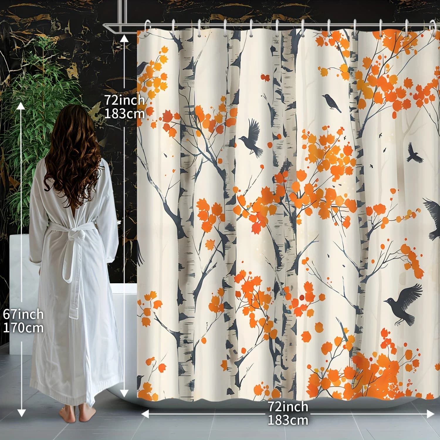 1 pz autunno decorazioni per la casa stile cinese foresta d'acero corvo tenda da doccia, tessuto in poliestere, lavabile in lavatrice, adatto per la camera da letto