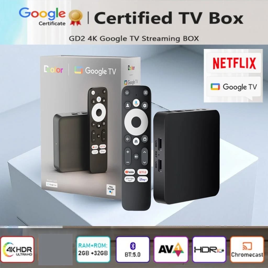 Dcolor GD2 Google Certificate GTV 4K Smart Android 12 TV Box with S905Y4 chip that supports decoding AV1 Memory 2 GB + 32 GB