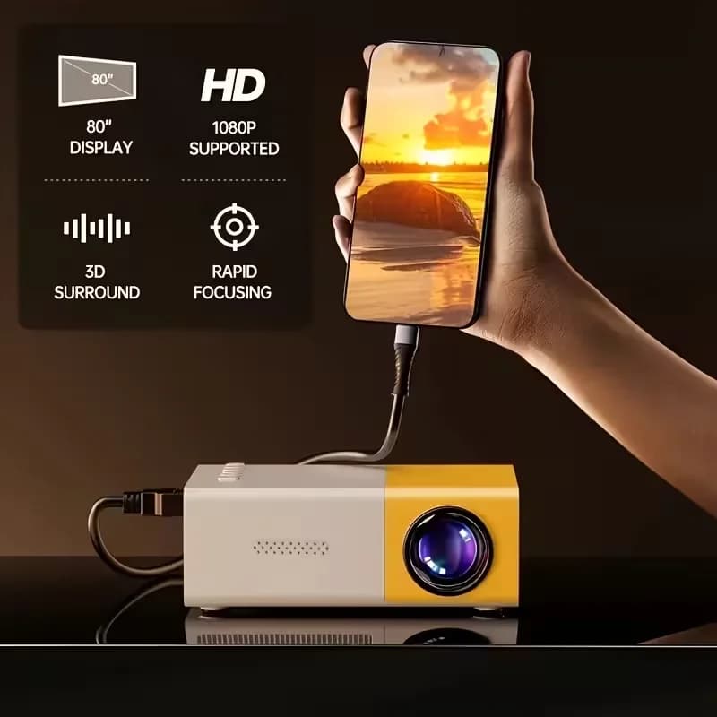 Proiettore portatile compatto YG300, proiettore HDTV nativo 480P, supporta USB/AV, per home theater, utilizzo con telefono cellulare e computer