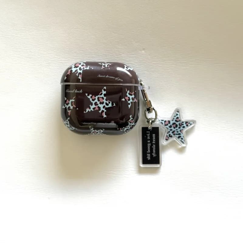 Blue-brown Leopard Star Pattern Earphone Case For Airpods Series, 1, 2, 3, 4,Pro, Pro2, Pro3, Anti-fall