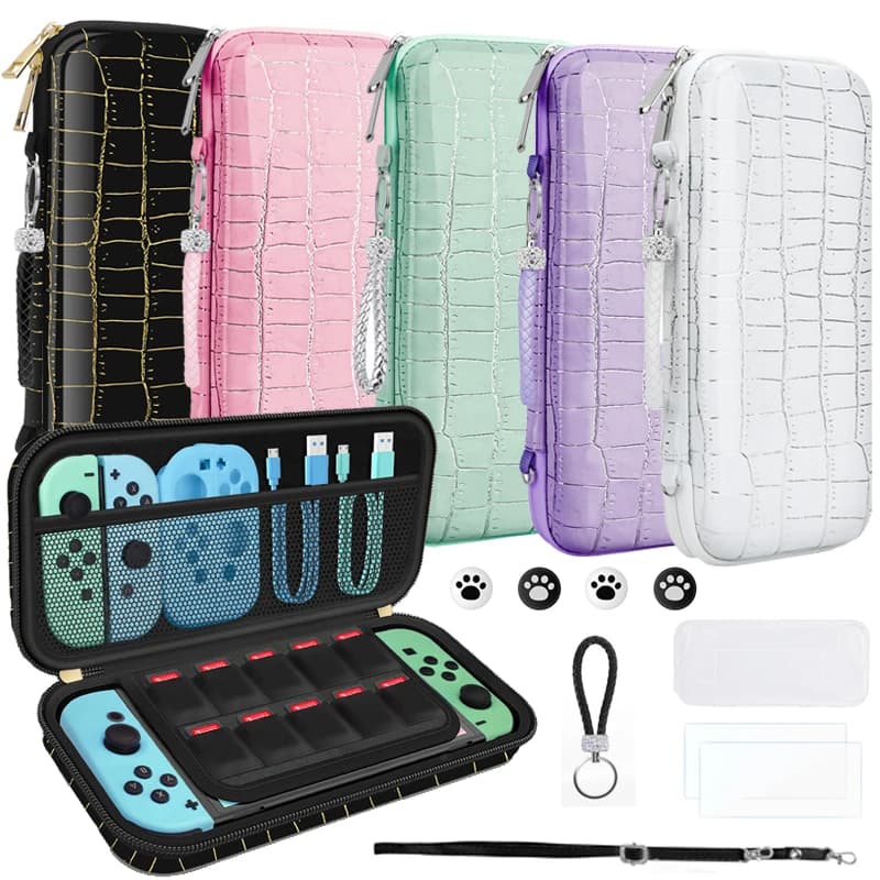 Custodia in pelle per Nintendo Switch OLED, borsa da viaggio rigida portatile per accessori Switch