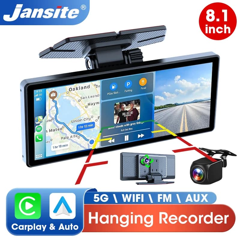 7/8.1 inch Suspended Type Wireless CarPlay Touch Screen Portable Car DVR Android Auto Dashcam GPS Navigation Rearview Camera FM