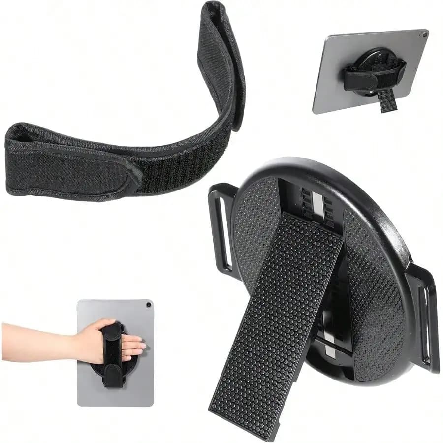 Supporto per tablet con cinturino da polso, supporto per tablet girevole a 360 gradi, impugnatura di fissaggio con adesivo, supporto universale regolabile multi-angolo per tablet, compatibile con tutti i tablet da 11 pollici.
