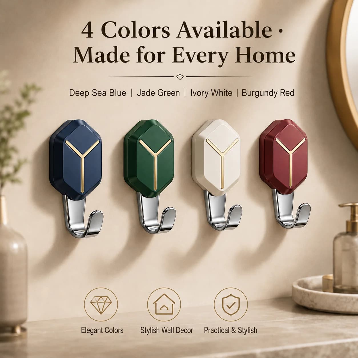 4PCS No Punching Hooks, Bathroom, No Trace, Adhesive Hooks, Clothes, Hats, Bags, Doors, Back Hooks, Creative Hooks