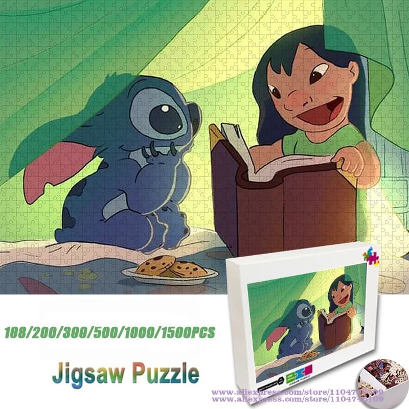 Anime Lilo & Stitch Puzzle Jigsaw 108/200/300/500/1000/1500 pezzi Puzzle di intelligenza Compleanno/regalo di Natale per bambini Decorazioni per la casa