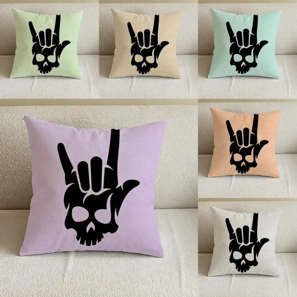 Set di Federe per Cuscini R-Rock con Motivo a Segno Manuale, in Lino Naturale, Decorazione Completa per Divano, Camera da Letto e Sedia