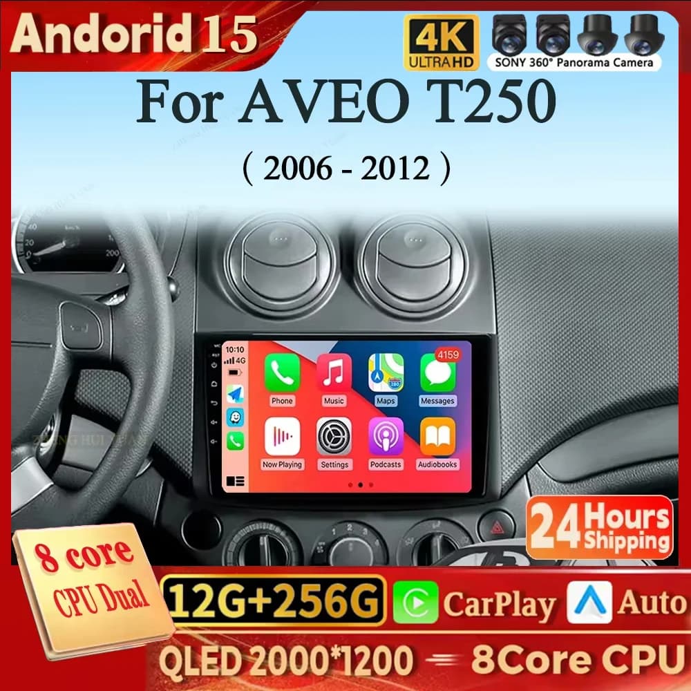 Android 15 Carplay Auto Per Chevrolet AVEO T250 2006 2007 2008 2009 2010 2011 2012 Autoradio Multimedia Video Player di Navigazione