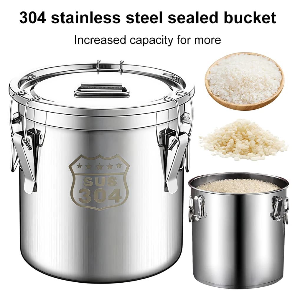 Contenitore per alimenti in acciaio inossidabile 304 da 6/12/21/33L con coperchio sigillante Secchio per alimenti, olio, zucchero, latte, per cucina domestica