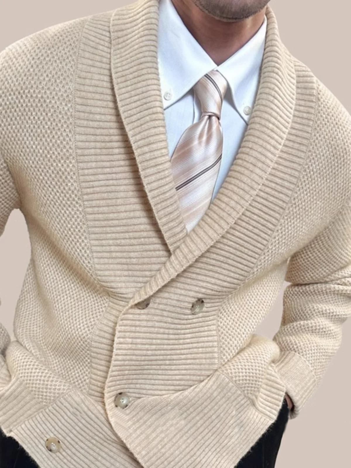 V-Neck Knitted Jacket Men's Double-Row Button Warmth Autumn Winter New Style Open Cardigan Fashionable Urban Youth