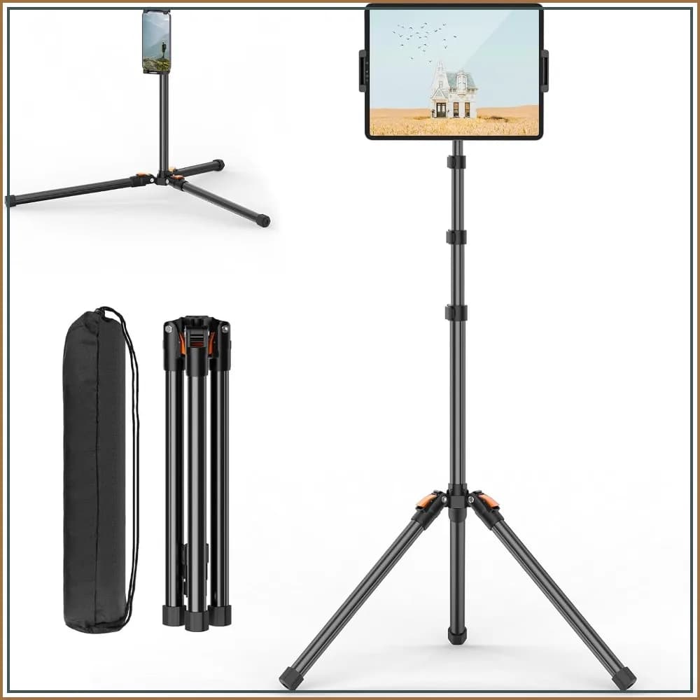 72in Tablet Floor Stand Tripod with 360° Ball Head, Height Adjustable for iPad/iPhone/Kindle, All 4.7-13" Devices