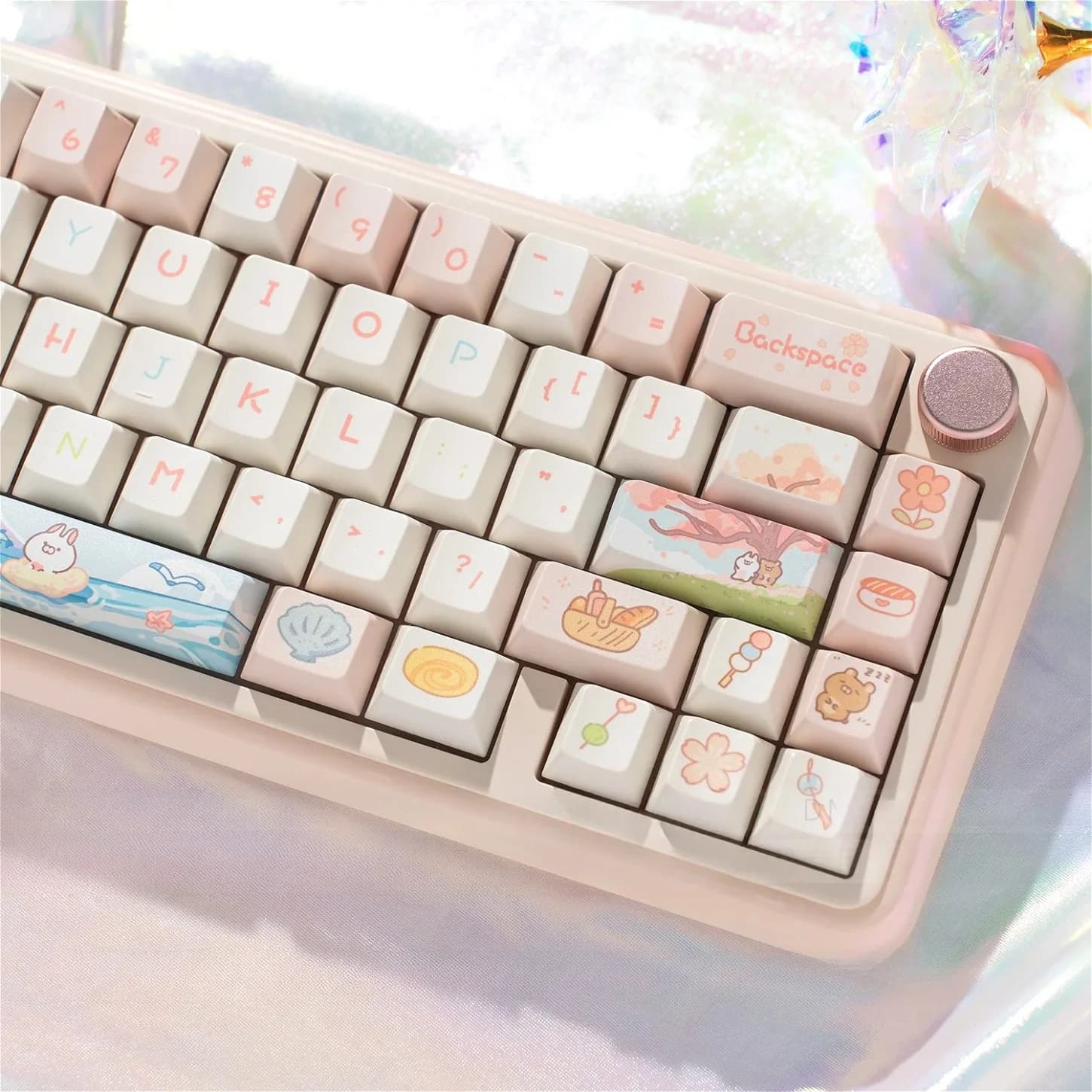 Keycaps PBT Sakura Bear Rabbit Rosa Chiaro 95 Tasti Profilo Cherry per Tastiere Meccaniche 61 68 84 87