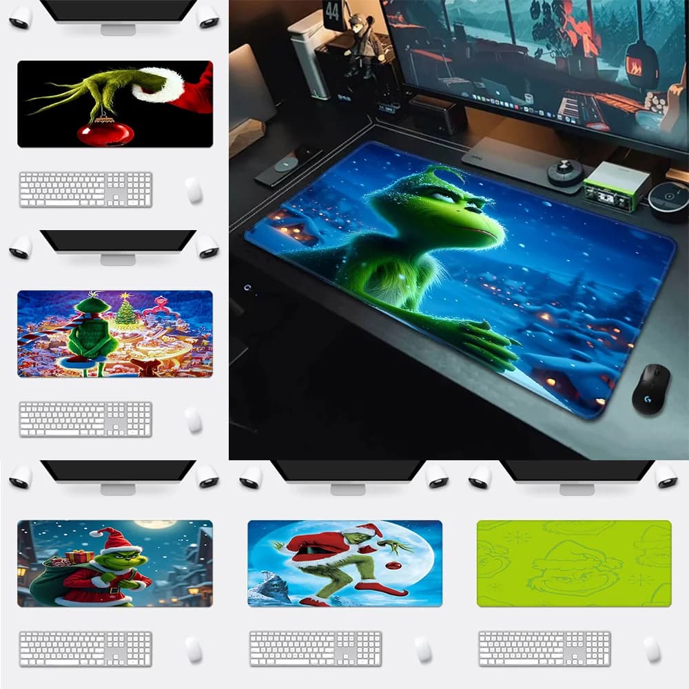 Tappetino per mouse Cartoon G-Grinchs con stampa HD, per giocatori di computer, con bordo bloccabile, antiscivolo, XXL 90x40 cm, per tastiera e scrivania PC