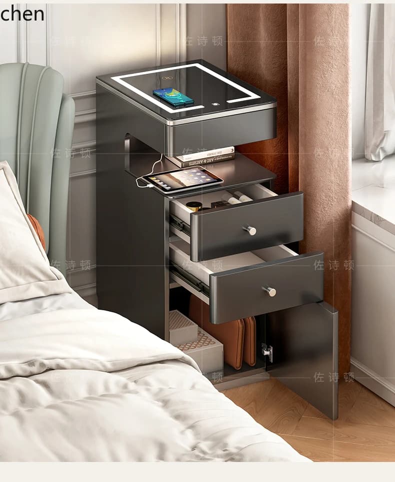 ZML comodino intelligente controsoffitto in vetro temperato armadietto con serratura per impronte digitali con ricarica wireless