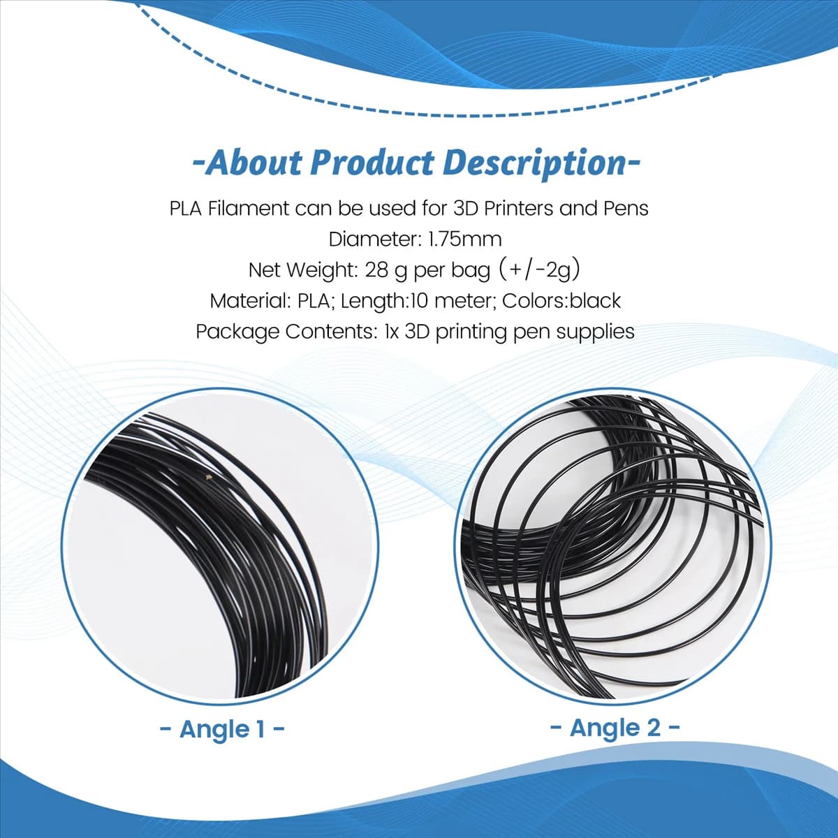 Filament for 3D printer pen CHCH 1,75 mm PLA 10 m (PLA black)