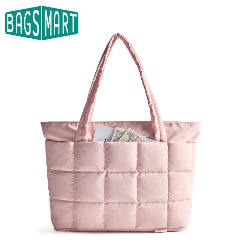 BAGSMART Expandable tote bag for women Padded work bag Quilted travel gym bag