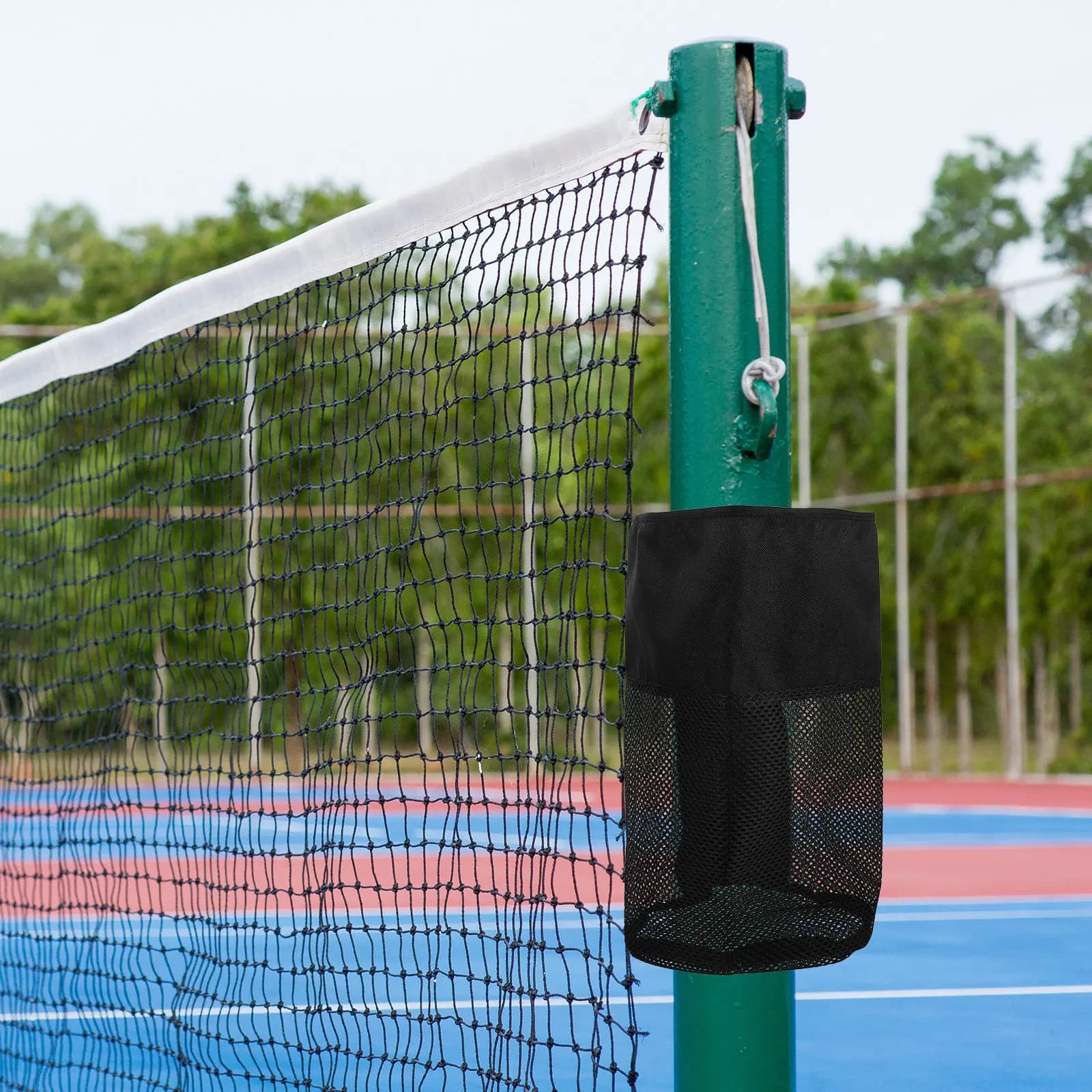 Adjustable Mesh Ball Holder with Strap for Pickleball Tennis Golf Breathable Net Bag Round Shape Prevents Rolling Portable Flat