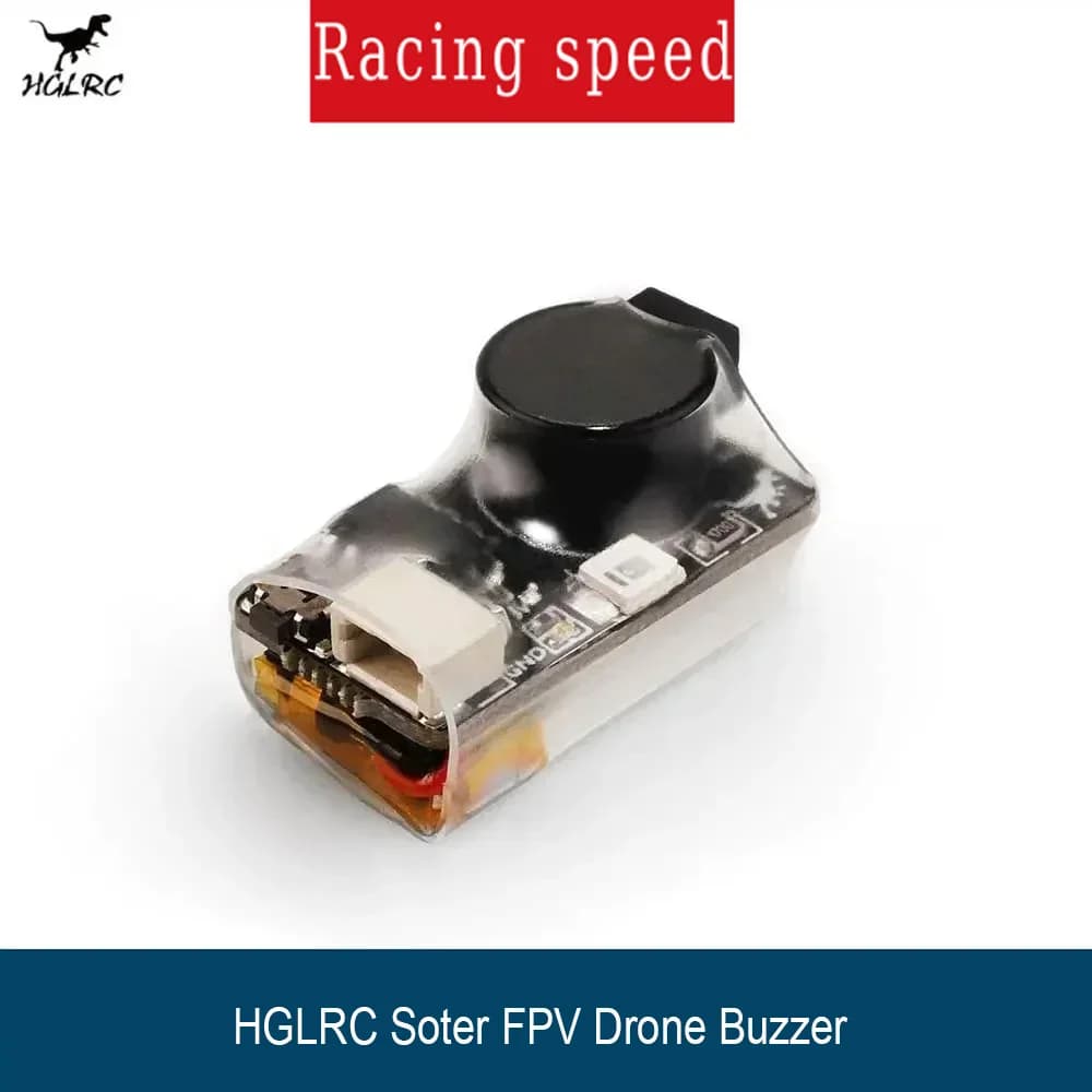 100dB Lost Model Buzzer with LED, HGLRC Soter for FPV Drone Rescue, Built-in Battery Ultra-Compact 22x12x12mm for Airplane/Quad
