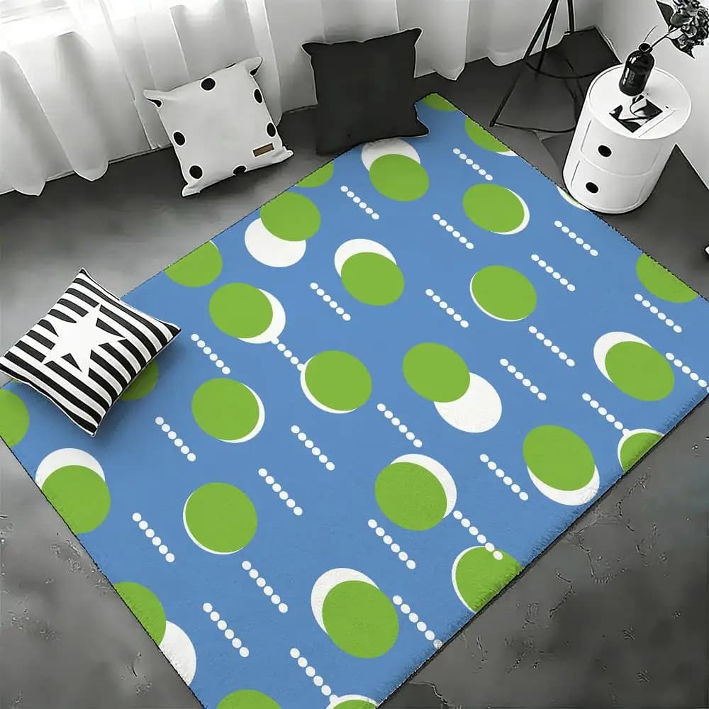 Tappetino Blu Verde con Stampa a Blocchi per Camera da Letto e Soggiorno, Tappeto in Flanella Antiscivolo per Arredamento Casa