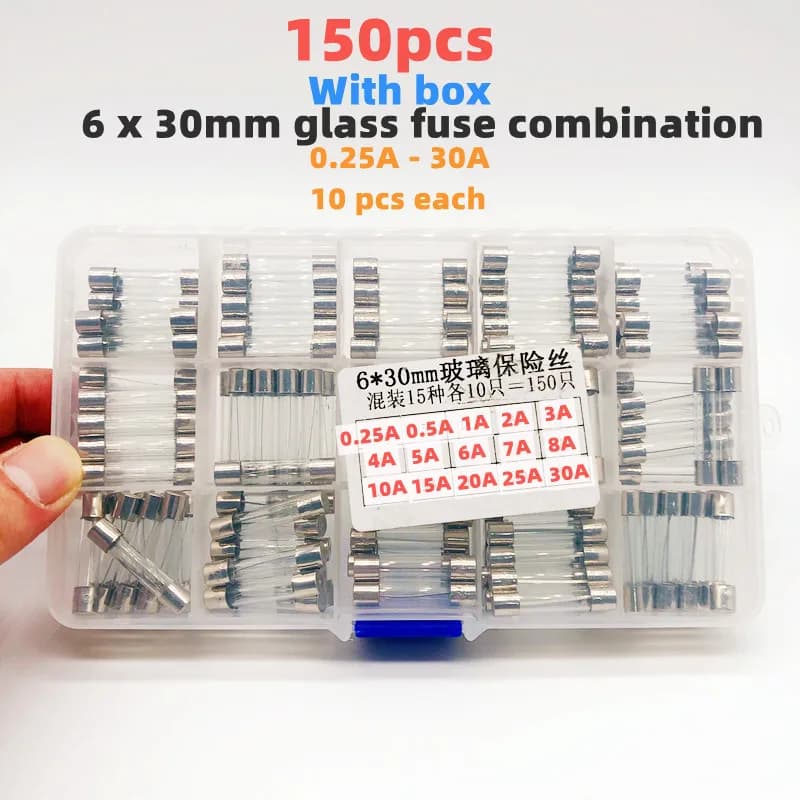 150 PCS,6*30mm, Fusibile di Vetro Scatola con Accessori di Protezione di Corrente 0.25 0.5 1 2 3 4 5 6 7 8 10 15 20 25 30A Fusibile Industriale/casa